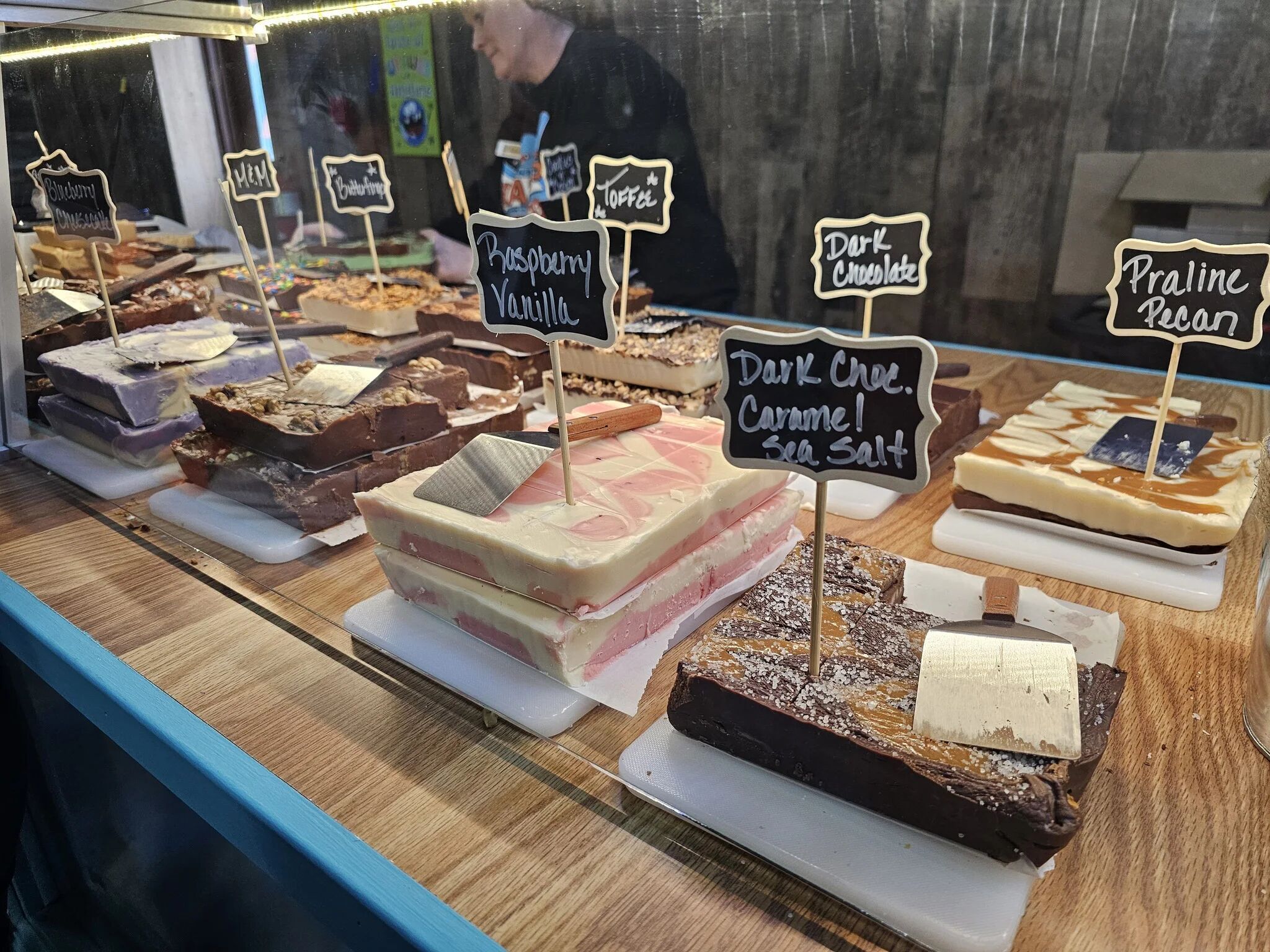 Assortment of fudges at Uranus Fudge Factory and General Store in Richmond, Indiana.